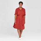 Women's Plus Size Belted Midi Shirt Dress - Ava & Viv Red