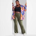 Women's Plus Size Low-rise Velour Rib Flare Pants - Wild Fable Olive Green