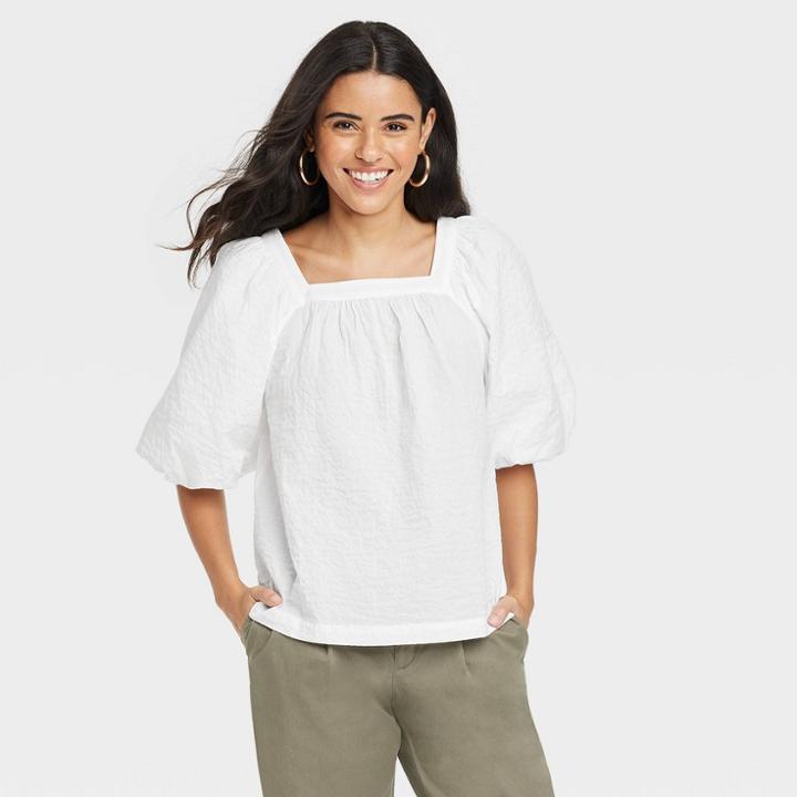 Women's Puff Short Sleeve Top - A New Day White