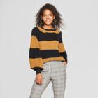 Women's Striped Long Sleeve Cozy Crew Neck Sweater - Who What Wear Black/brown L, Black/brown