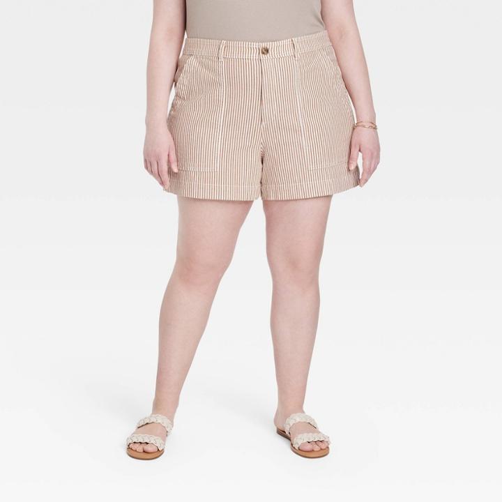 Women's Plus Size High-rise Shorts - A New Day Beige