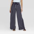 Women's Striped Regular Fit High-rise Wide Leg Linen Pants - A New Day Navy (blue)
