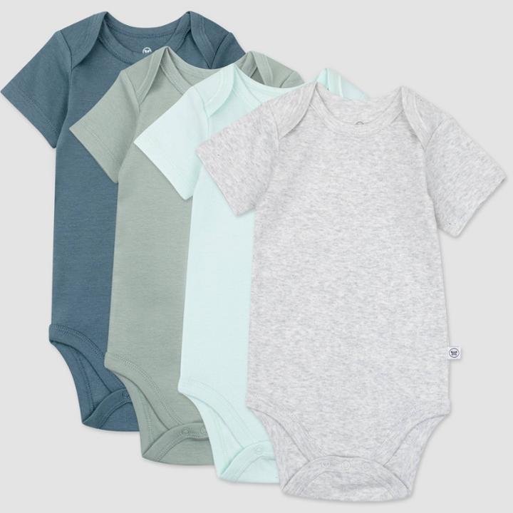 Honest Baby Boys' 4pk Organic Cotton Morning Mountains Short Sleeve Bodysuit - Blue/green/gray Newborn