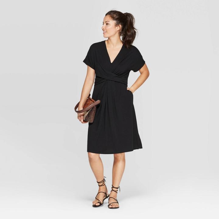 Target Women's Short Sleeve V-neck Twist Knit Maxi Dress - A New Day Black