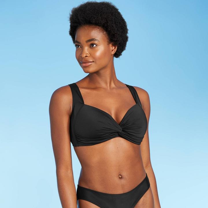 Women's Twist-front Over The Shoulder Bikini Top - Kona Sol Black D/dd Cup