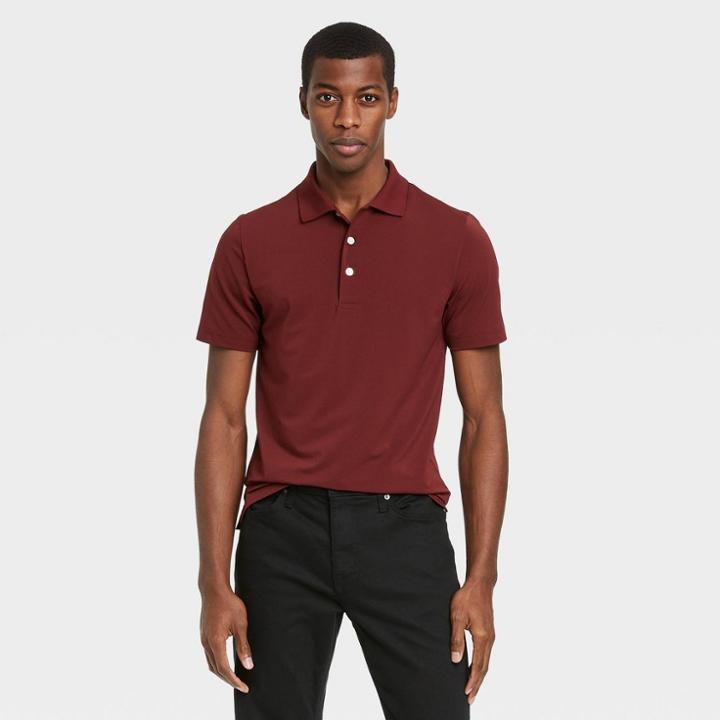 Men's Short Sleeve Crewneck Performance Polo Shirt - Goodfellow & Co Burgundy