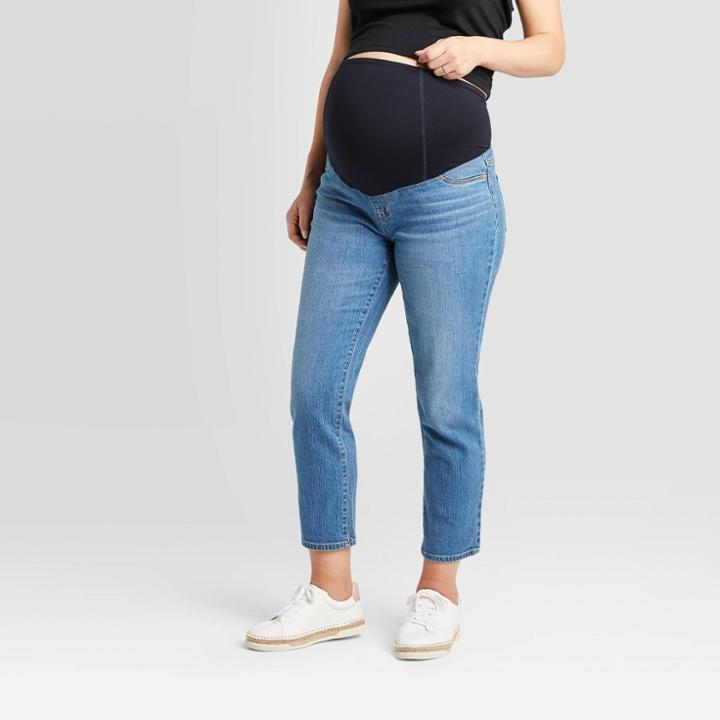 Maternity Crossover Panel Straight Jeans - Isabel Maternity By Ingrid & Isabel Blue