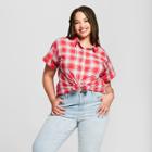 Women's Plus Size Short Sleeve Plaid Button-down Shirt - Universal Thread Red
