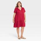 Women's Plus Size Flutter Short Sleeve Knit A-line Dress - Knox Rose Red