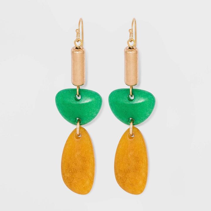 Semi-precious Lemon Green Agate Worn Gold Drop Earrings - Universal Thread Honey