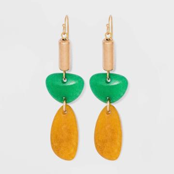 Semi-precious Lemon Green Agate Worn Gold Drop Earrings - Universal Thread Honey