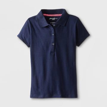 Eddie Bauer Girls' Stretch Knit Uniform Polo Shirt - Navy (blue)