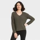 Women's V-neck Pullover Sweater - Knox Rose Olive Green
