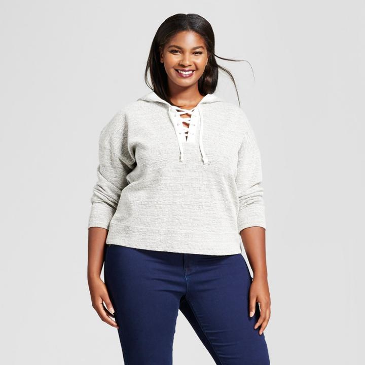 Women's Plus Size Lace-up Hoodie - A New Day Gray