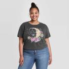 Modern Lux Women's Plus Size Floral Print Moon Short Sleeve Graphic T-shirt - Charcoal
