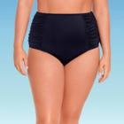 Women's Plus Size Slimming Control High Waist Ruched Bikini Bottom - Beach Betty By Miracle Brands Black