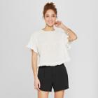 Women's Textured Ruffle Sleeve Trim Top - A New Day White