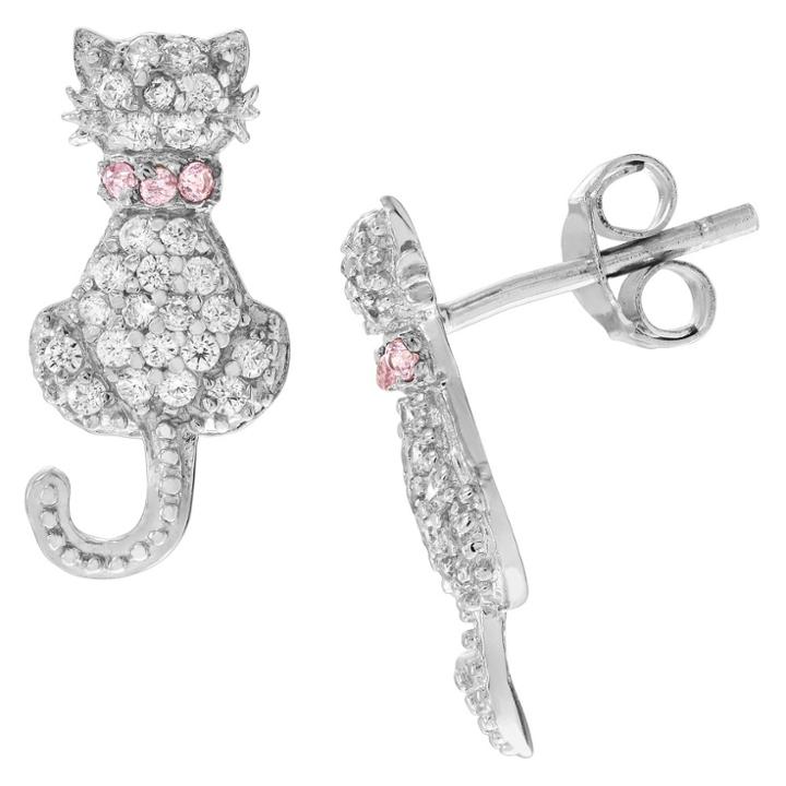 Journee Collection 2/5 Ct. T.w. Round-cut Cubic Zirconia Cat Stud Pave Set Earrings In Sterling Silver - Pink, Girl's