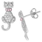 Journee Collection 2/5 Ct. T.w. Round-cut Cubic Zirconia Cat Stud Pave Set Earrings In Sterling Silver - Pink, Girl's