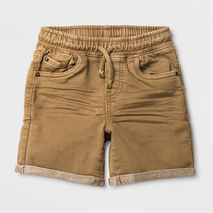 Toddler Boys' Roll Cuff Pull-on Jean Shorts - Cat & Jack Khaki Wash 12m, Boy's, Beige
