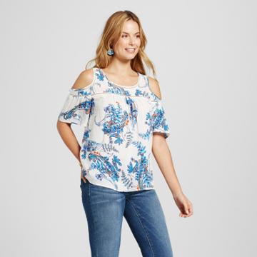Women's Printed Cold Shoulder Knit Top - Johnpaulrichard - Ivory Combo
