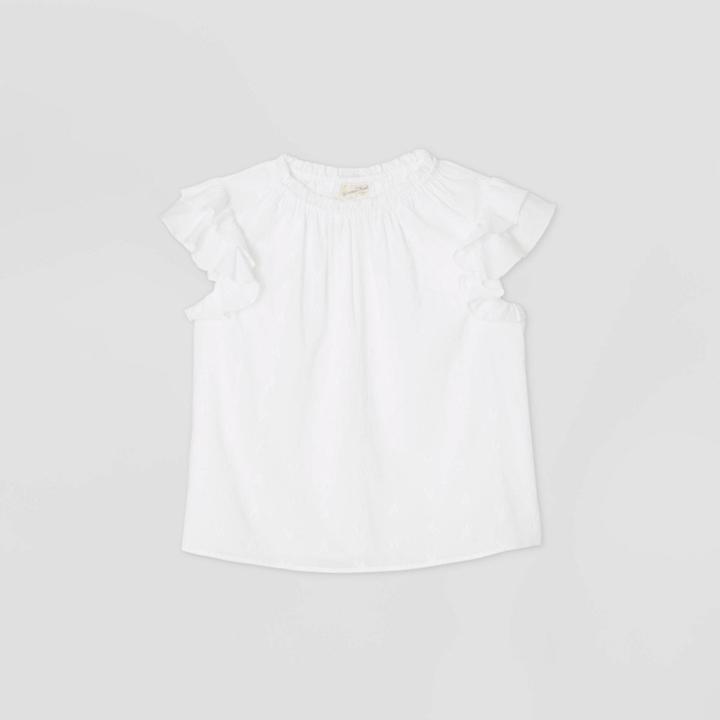 Women's Plus Size Floral Short Sleeve Embroidered Top - Universal Thread White