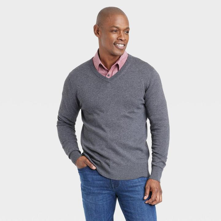 Men's V-neck Pullover - Goodfellow & Co Charcoal Gray