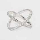 Silver Plated Large X Crystal Ring - A New Day Silver - Size 6,