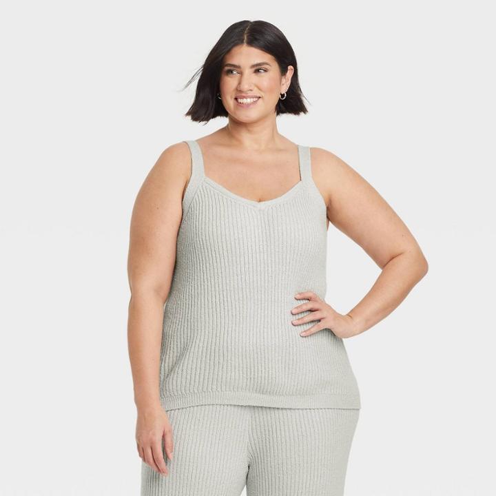 Women's Plus Size V-neck Sweater Tank - Ava & Viv Heather Gray