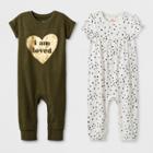 Baby Girls' 2pk Romper Set - Cat & Jack Olive/white 18m, Girl's, Green