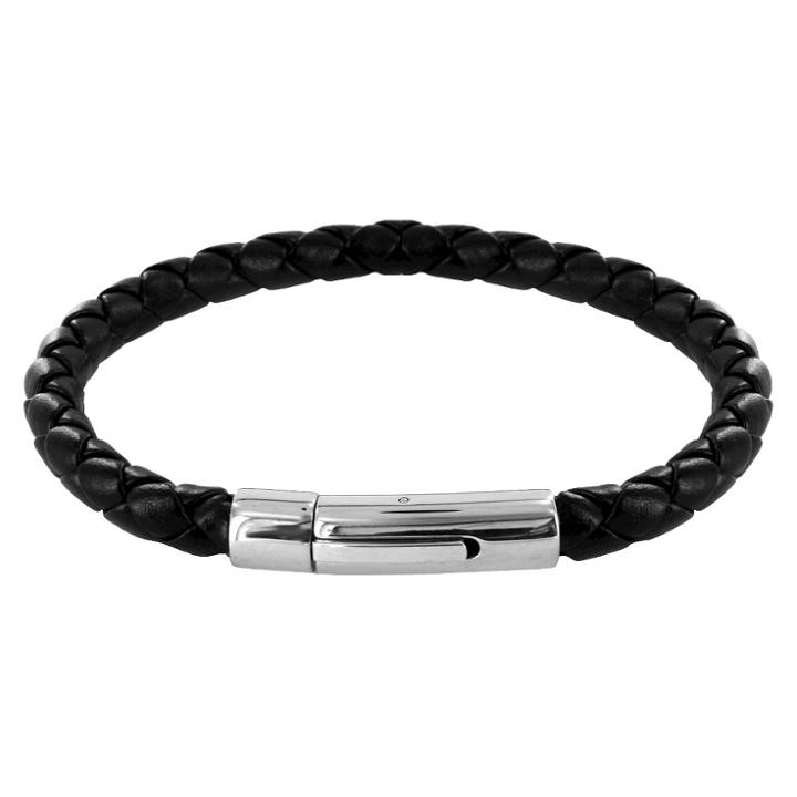 Men's Crucible Simulated Stainless Steel And Leather Braided Bracelet, Black