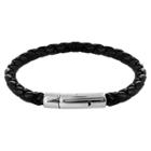 Men's Crucible Simulated Stainless Steel And Leather Braided Bracelet, Black