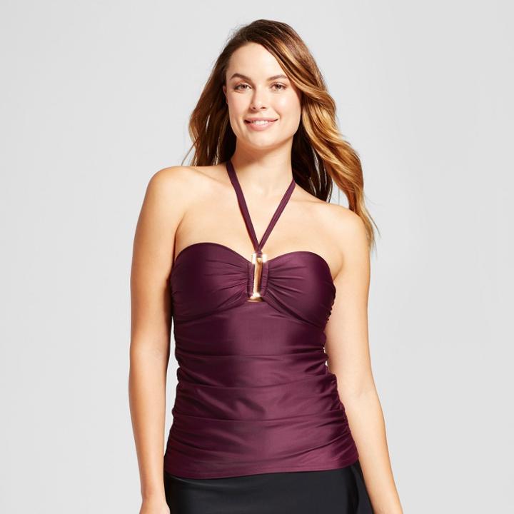 Women's Shirred Center Halter Hardware Tankini Top - Merona Atlantic Burgundy