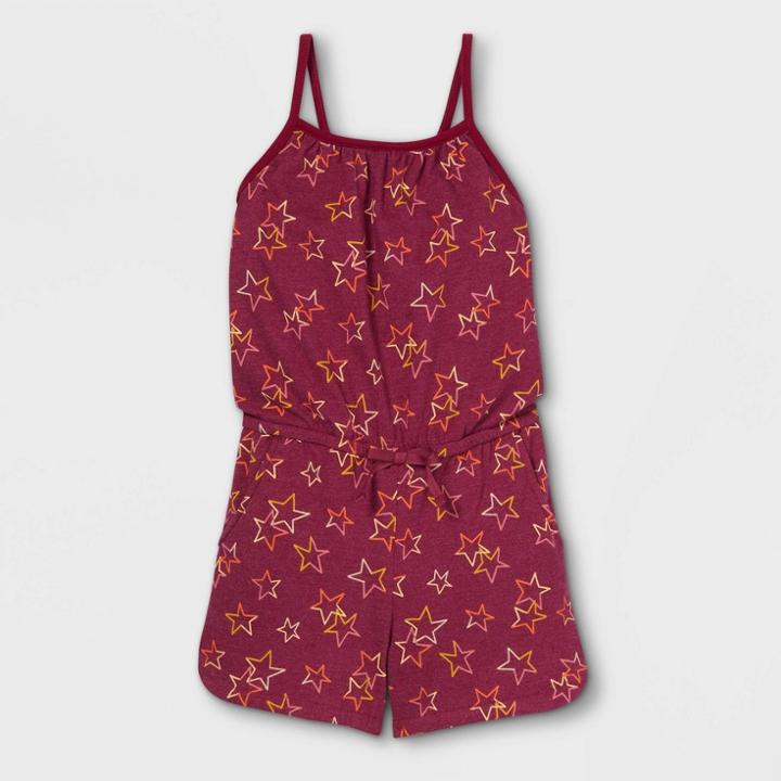 Girls' Printed Sleeveless Knit Romper - Cat & Jack Burgundy