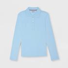 French Toast Girls' Long Sleeve Interlock Uniform Polo Shirt - Light Blue