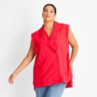 Women's Plus Size Sleeveless Nylon Button-down Shirt - Future Collective With Kahlana Barfield Brown Red