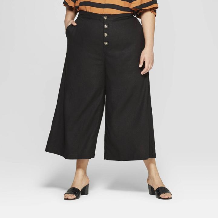 Women's Plus Size Button Front Wide Leg Palazzo Pants - Who What Wear Black