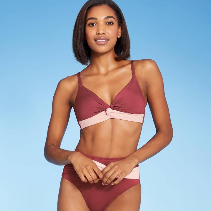 Women's Colorblock Twist Bikini Top - Kona Sol Enhanced Plum