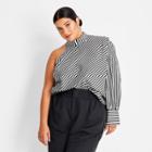 Women's Plus Size Striped Long Sleeve One Shoulder Blouse - Future Collective With Kahlana Barfield Brown Black/white