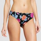 Vanilla Beach Women's Scallop Hipster Bikini Bottom - Black Floral