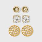 Distributed By Target Plated Cubic Zirconia/ball/pave Disc Earring Set 3pc - Gold/clear