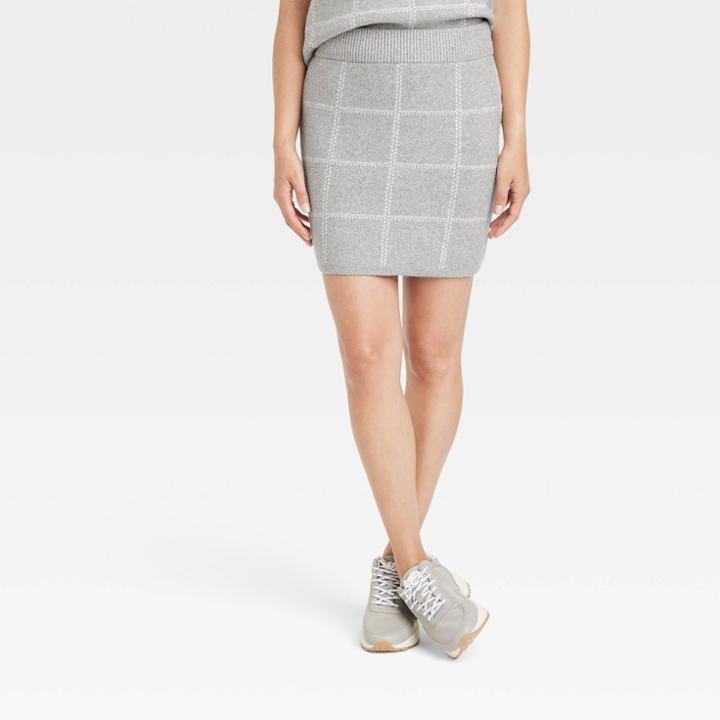 Women's Mini Sweater Skirt - A New Day Gray Windowpane