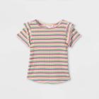 Toddler Girls' Rainbow Striped Rib Short Sleeve T-shirt - Cat & Jack