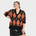 Women's Plus Size V-neck Tunic Sweater - A New Day Rust Argyle