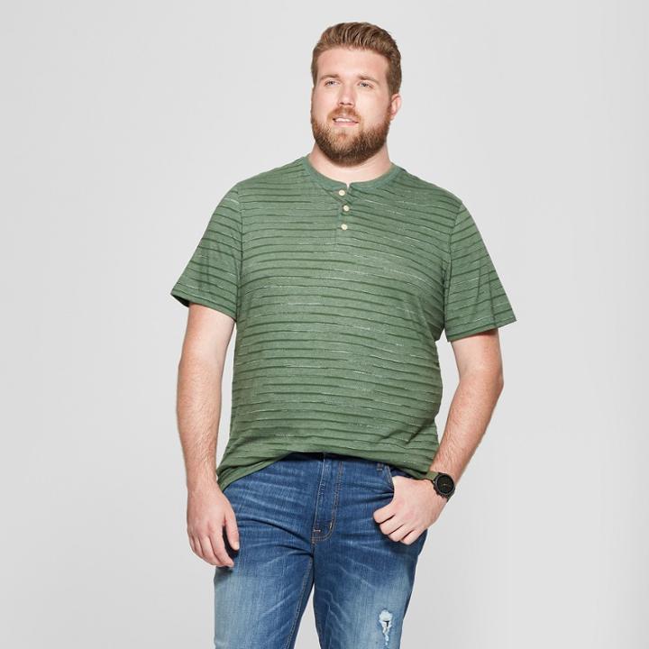 Men's Big & Tall Striped Regular Fit Short Sleeve Henley - Goodfellow & Co Banyan Tree Green