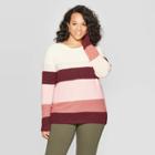 Women's Plus Size Striped Long Sleeve Crewneck Pullover Sweater - Ava & Viv Pink 2x, Women's,