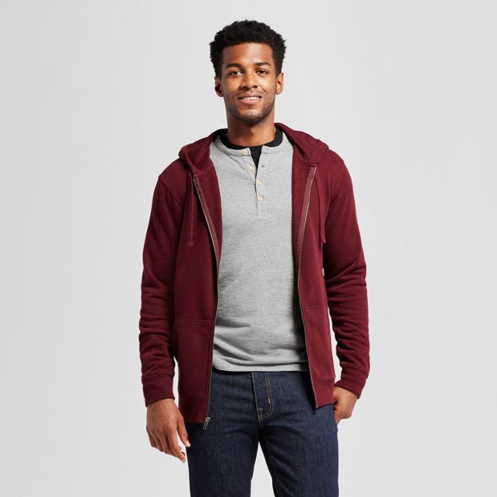 Men's Standard Fit Long Sleeve Hooded Fleece Sweatshirt - Goodfellow & Co Red