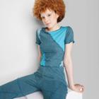 Women's Short Sleeve Seamed Baby T-shirt - Wild Fable Blue Patchwork Xxs