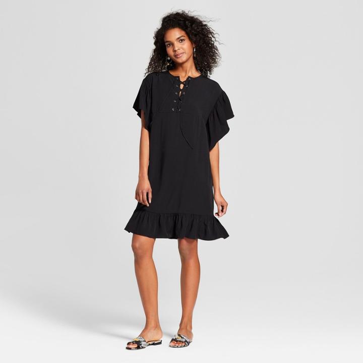 Women's Short Sleeve Lace-up Mini Dress - Who What Wear Black