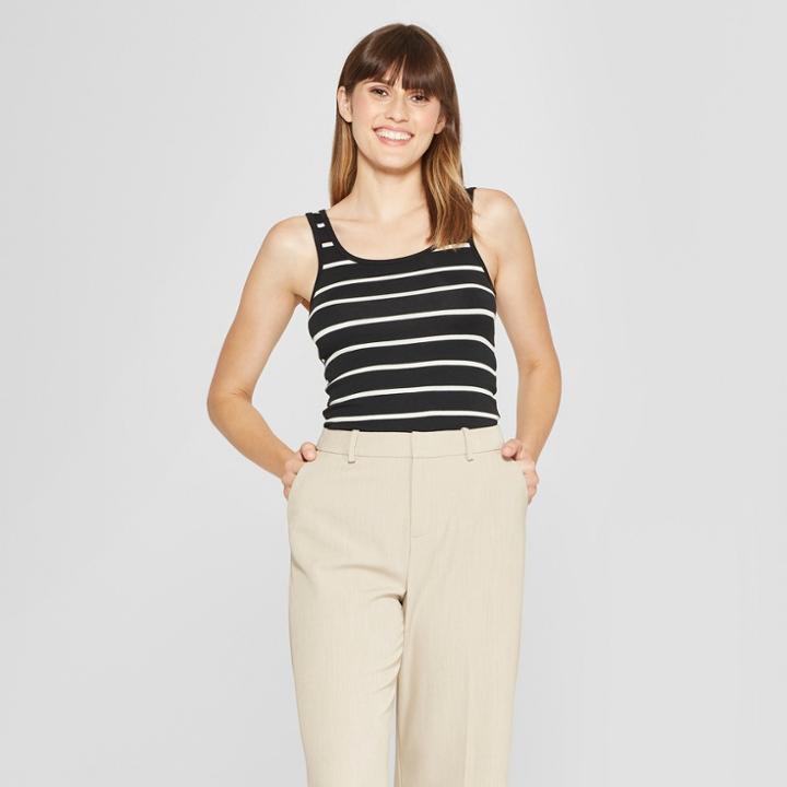 Women's Slim Fit Any Day Striped Tank - A New Day Black/white